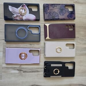 Stylish Floral & Metallic Ring Phone Case - Pink, Purple, Black, Cream, Burgundy